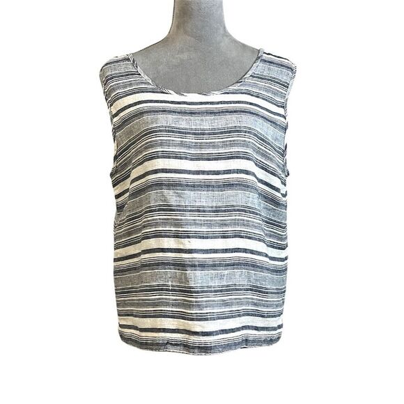 Artisan NY L Blue & White Striped Linen Crop Tank Top Sleeveless Beach Coastal - Picture 1 of 9